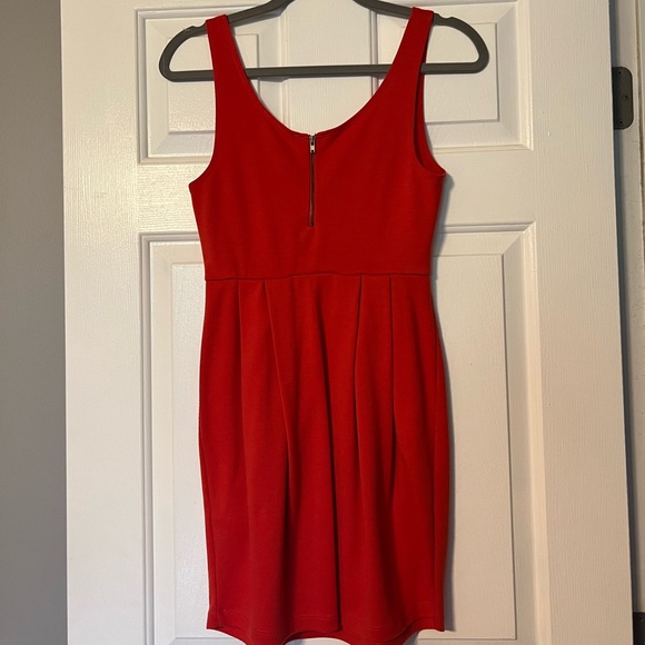 Forever 21 orange coral red sleeveless dress with zipper pleated medium - Picture 4 of 8